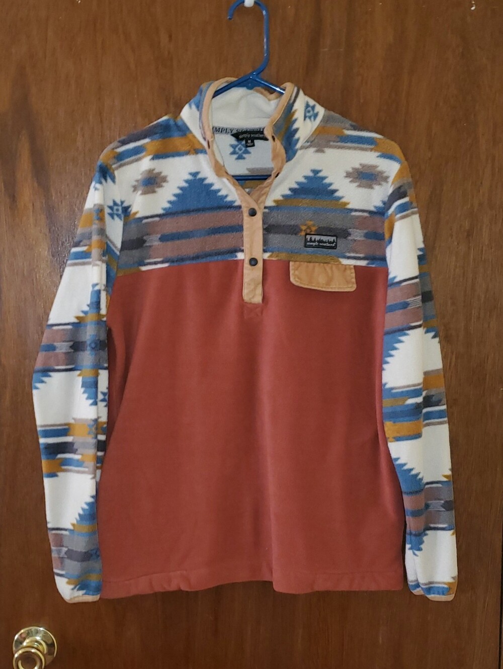 Simply Southern Aztec Print Fleece Quarter Snap Pullover Pockets Sz Medium